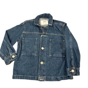 Zara Kids Flat Front Cargo Denim Jacket size 6-7